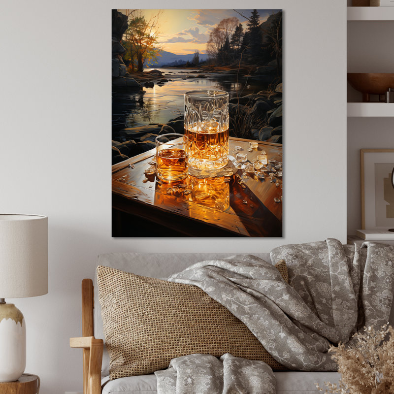 Whiskey Waters Amber Aura Cocktail - Art mural en métal cocktails, H 32 po x l 24 po x P 1 po