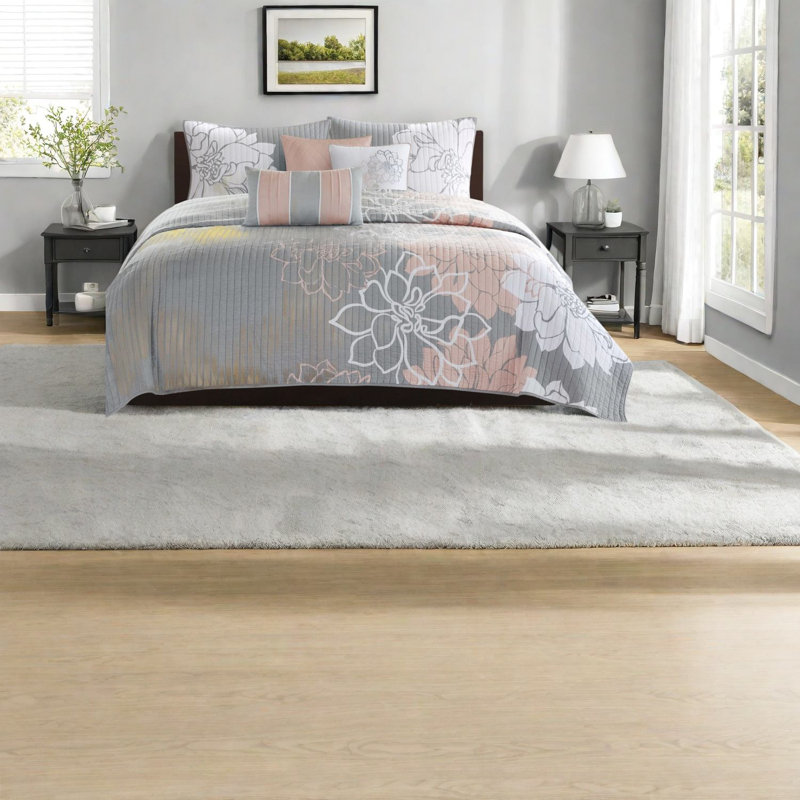 Grey Peach Bedding Sets, Polyester Quilt And Pillows, Modern Home Décor