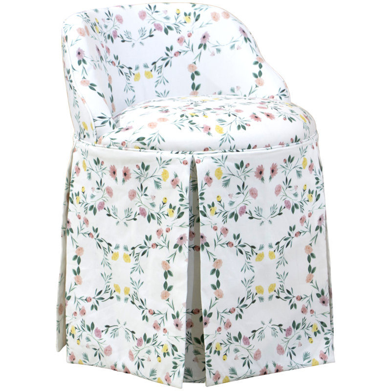 Aariyona Upholstered Side Chair, White/Green/Pink Cotton Blend
