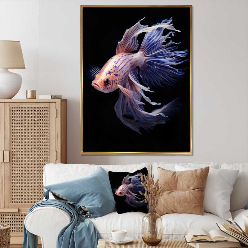 Dhima " Purple Kois Fish Delicate Patterns ", 40" H x 30" W x 1.5" D, Gold Framed