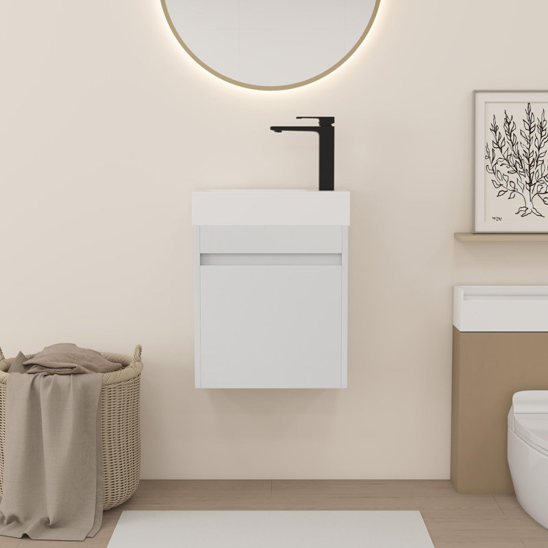 Meuble-lavabo 18 po, Grain droit blanc