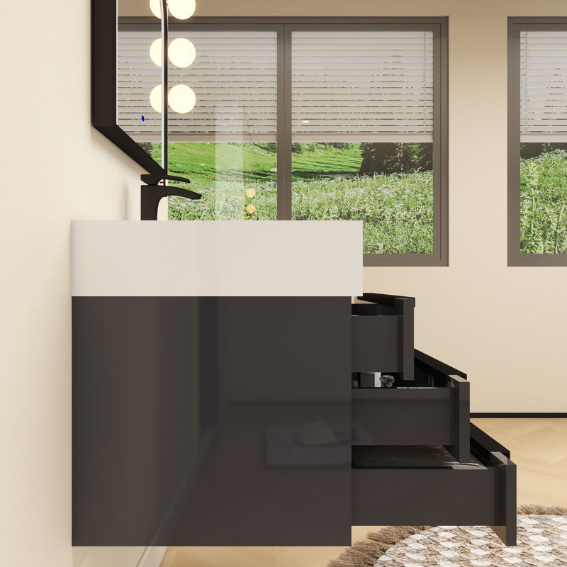 Jessica 29.5 " W Wall Mounted Wall Mounted Single Double Single Vanity Bathroom Vanity With Acrylic Top, Gloss Gray