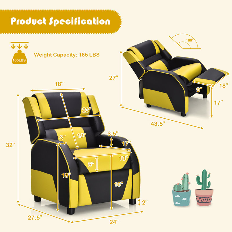 Fauteuil inclinable manuel Eduarte, Similicuir jaune