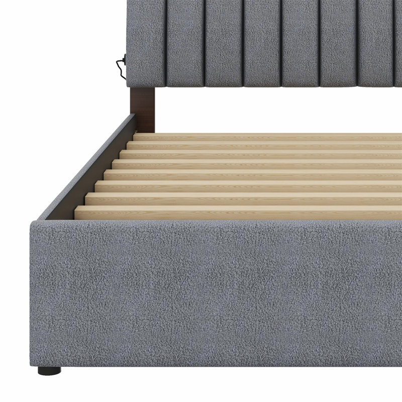 Lit plateforme tapissier avec lit gigogne, Gris