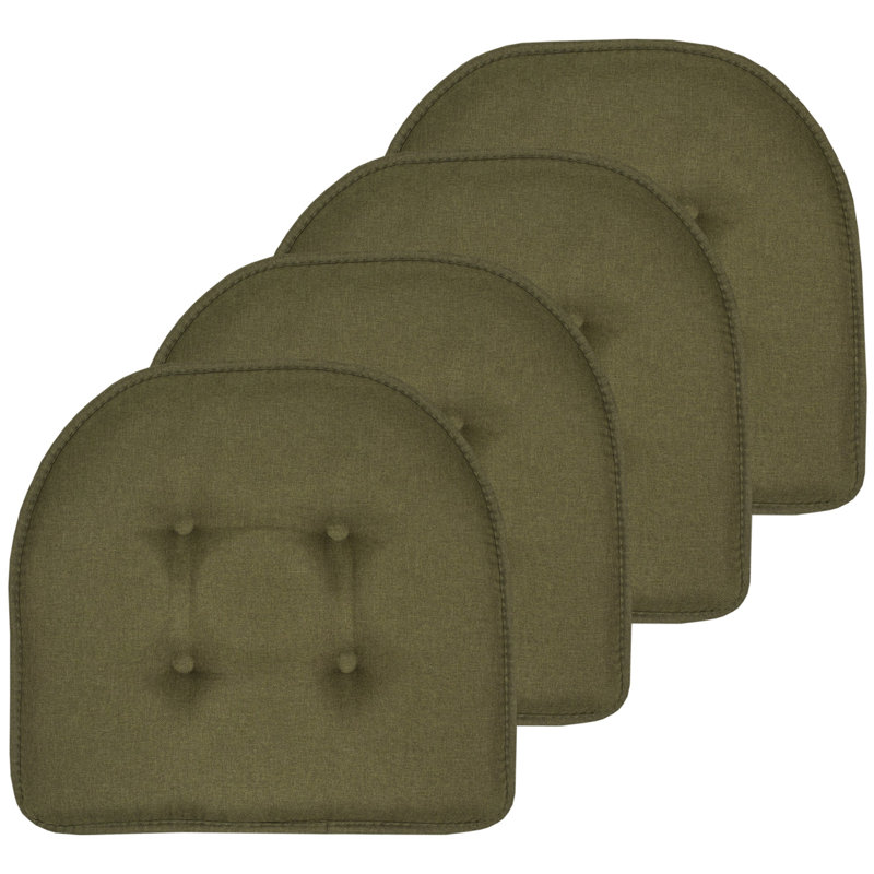 Coussin de chaise d'intérieur uni antidérapant en forme de U, Vert d’armée, 4