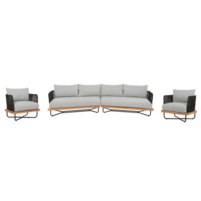 Braylon Outdoor 4-Piece Acacia Wood Woven Rope Conversation Set With Cushions (Table Not Included)