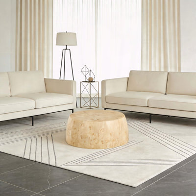 Table basse ronde à deux niveaux avec finition bois naturel - entièrement assemblée