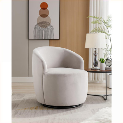 Fauteuil d'appoint en velours pivotant tonneau pour adultes, fauteuil d'appoint rembourré avec base en anneau en métal noir, siège de chaise pour le salon
