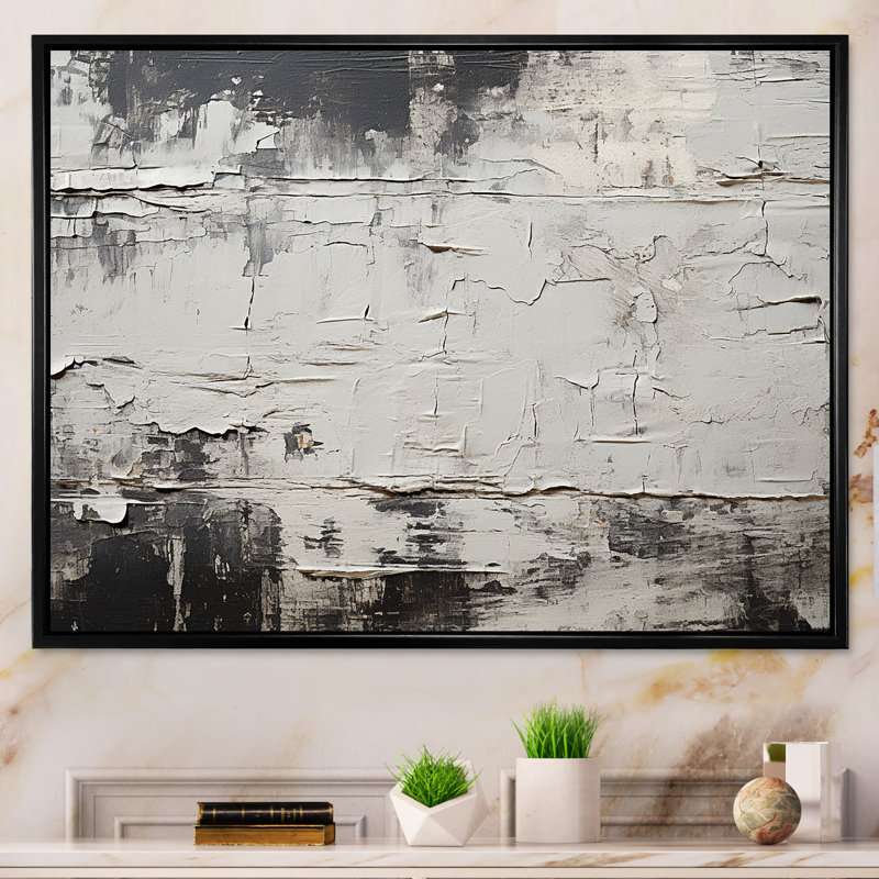 «Abstract Gray Lunar Surface III - Tachisme», reproduction sur toile encadrée, H 16 po x l 32 po x P 1 po