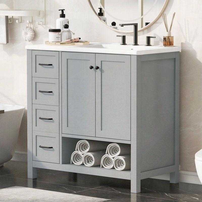 Meuble-lavabo de salle de bain avec comptoir d'évier, Gris
