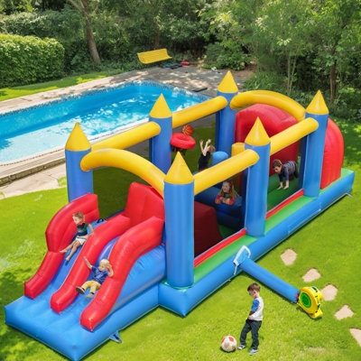 Jeu gonflable pour enfants Relunch 24 pi, parcours d'obstacles gonflable 100% PVC avec glissières doubles et souffleur, fête extérieure de qualité robuste