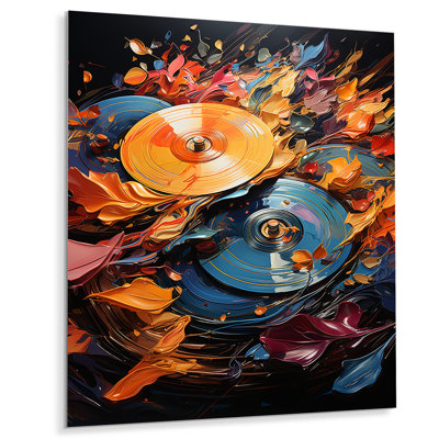 Symphonie colorée de vinyle II - décoration murale disques vinyles en métal