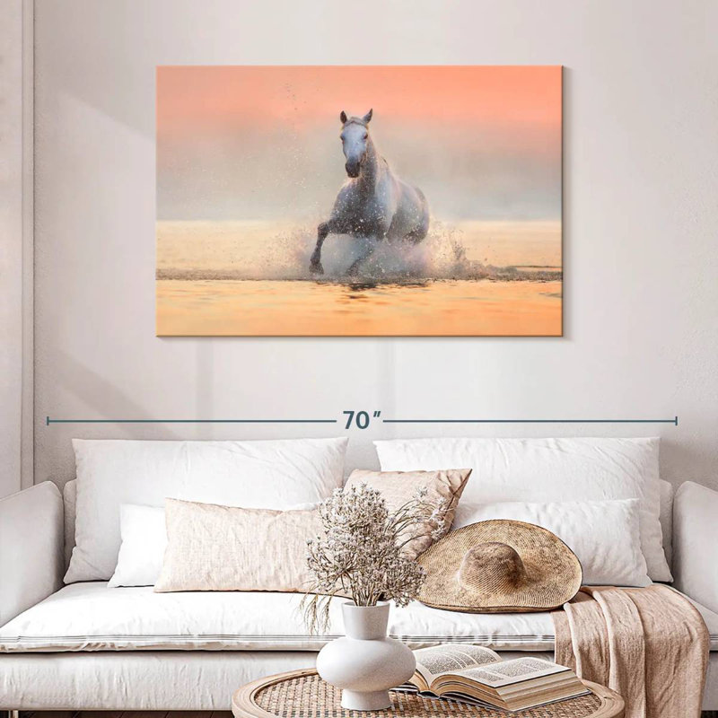 Brampt White Galloping Horse, 30" H x 45" W