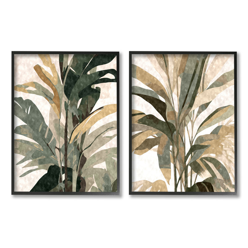 «Modern Palm Leaves», impression sur bois 2 pièces, H 14 po x l 22 po x P 1,5 po, Giclée encadrée noir minuit