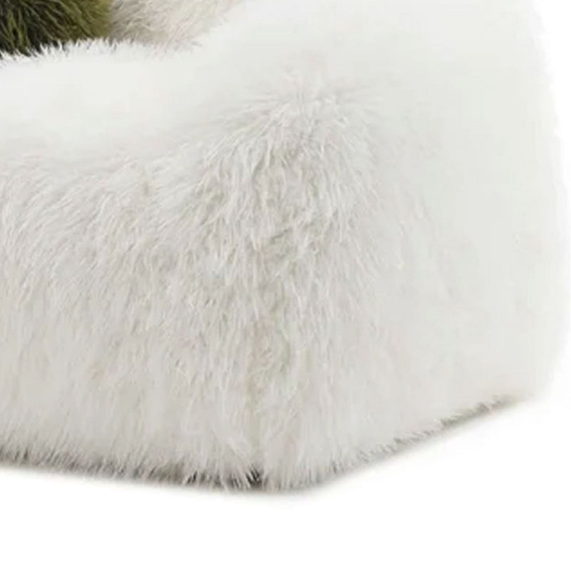 Dera Swivel Accent Chair with Green Ball Pillow Set, White Faux Fur