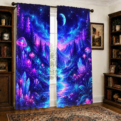 2Pcs Psychedelic Mushroom Crystal River Tapestry, Enchanted Forest Night Sky, Mystical Landscape Print, Vibrant Bohemian Wall Hanging for Living Room, Bedroom, Dorm Home Decor