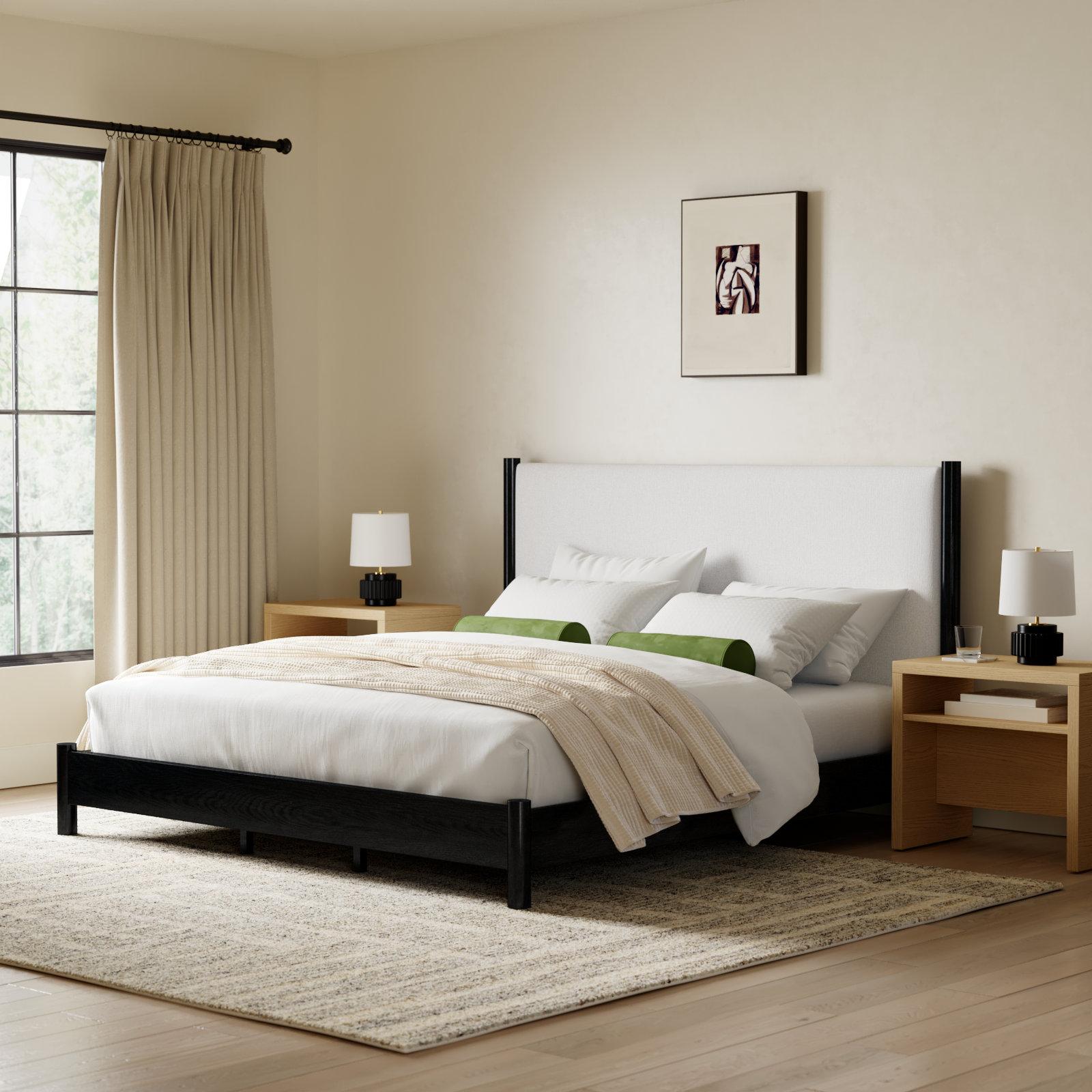 Kaplan Wood Bed, Queen, Black/Beige