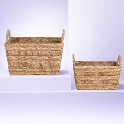 Panier de rangement décoratif rectangulaire tissé à la main avec poignées