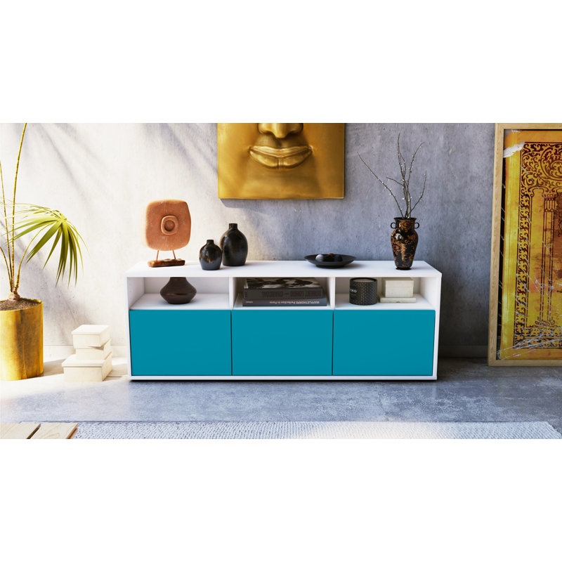 Wylie Unfinished TV Stand, Turquoise / Matte White