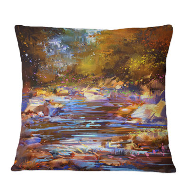 Fall River Lines avec des pierres colorées en forêt - Coussin décoratif à imprimé traditionnel