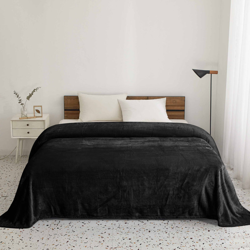 Jeté polaire - simple et grand / grand lit - jeté luxueux, L 95 po x l 80 po, Noir