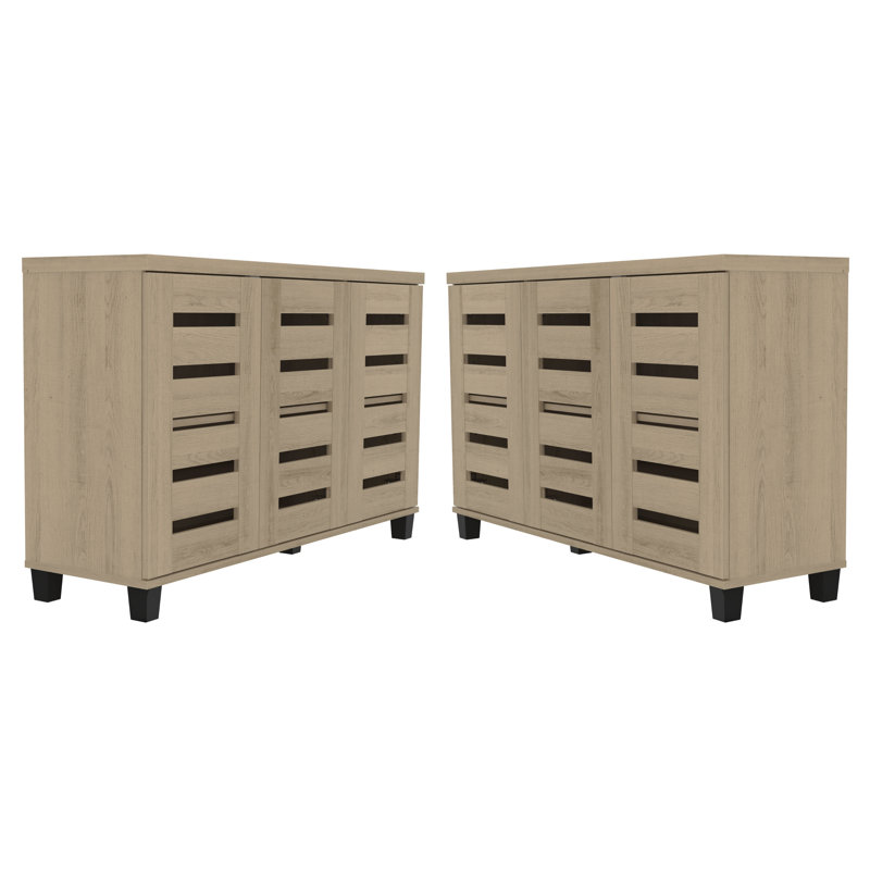 Lismore 3-Door Shoe Storage Cabinet (Set Of 2) – Holds 32 Pairs, Warm Gray Oak
