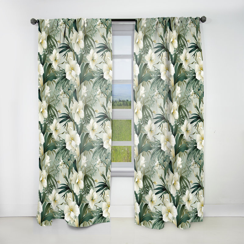 Bamboo Whispers Tropical Pattern IV - Floral Curtain - Velvet Room Darkening - 1 panel, 52" W x 95" L