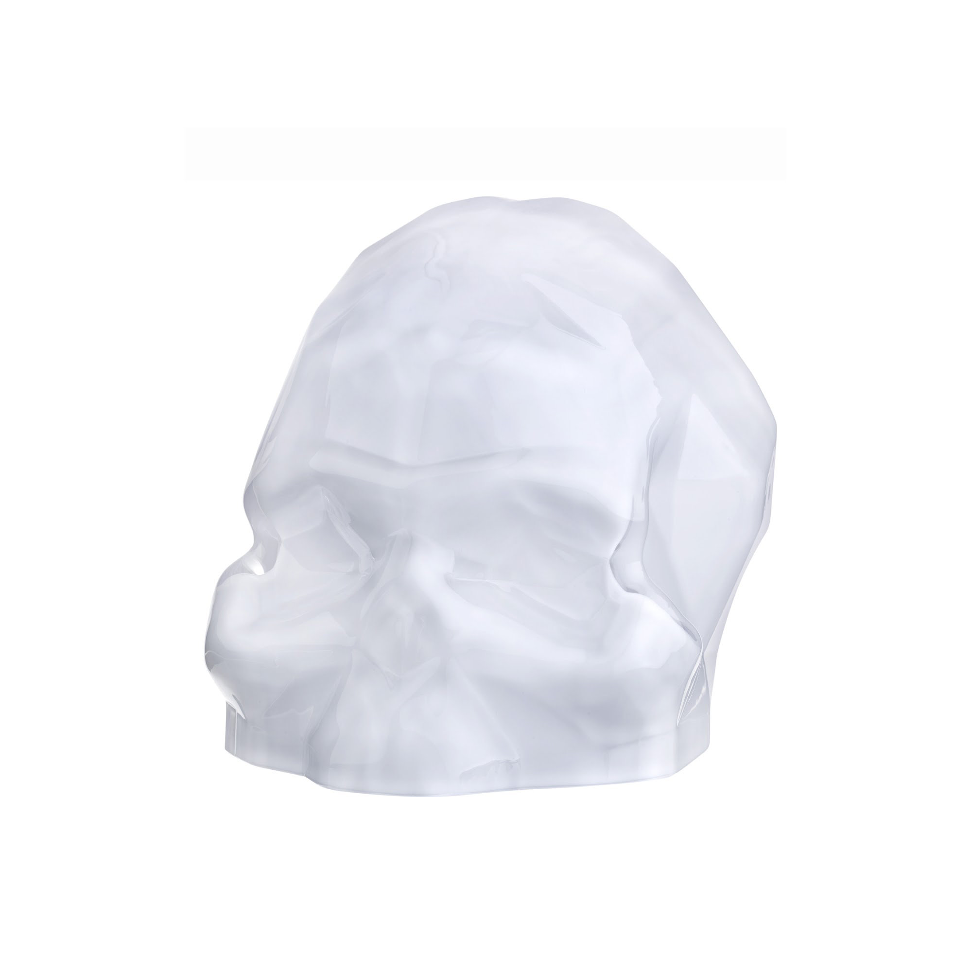Memento Mori Faceted Skull, White Glass, 8.27" H x 10.24" W x 7.8" D