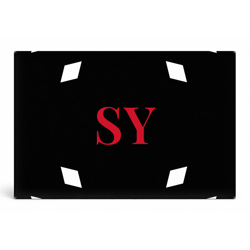 «Syria World Flag Luxury Diamond Monogram» - blanc noir rouge - art mural sur toile, H 16 po x l 20 po