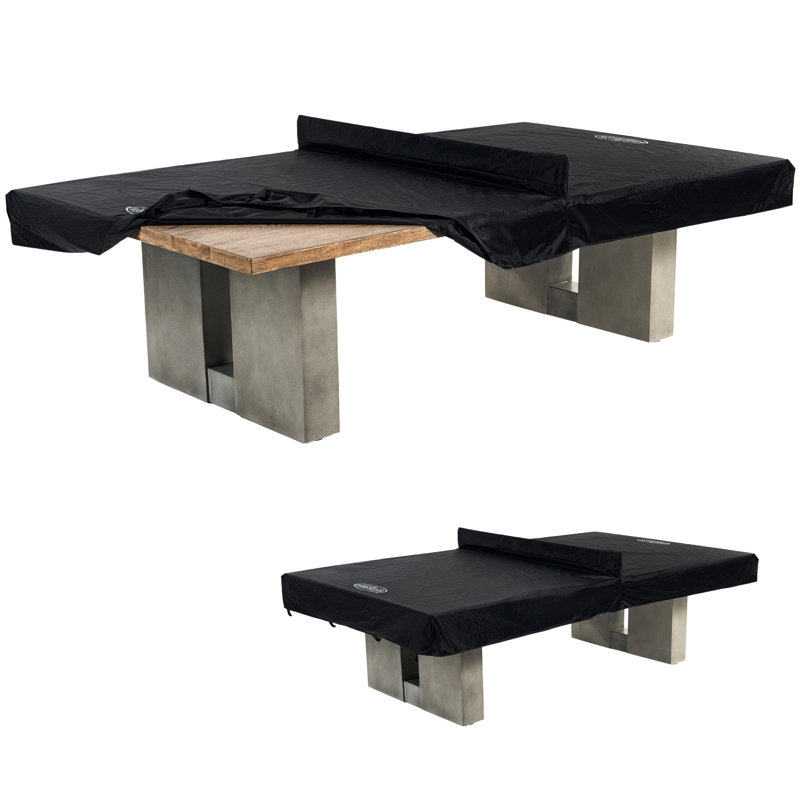 Barrington 9 ft Aurora Outdoor Ping Pong Table Easy Assembly Official Size Combo Dining and Tennis Table with Removable Metal Net and Fitted Table Cover
