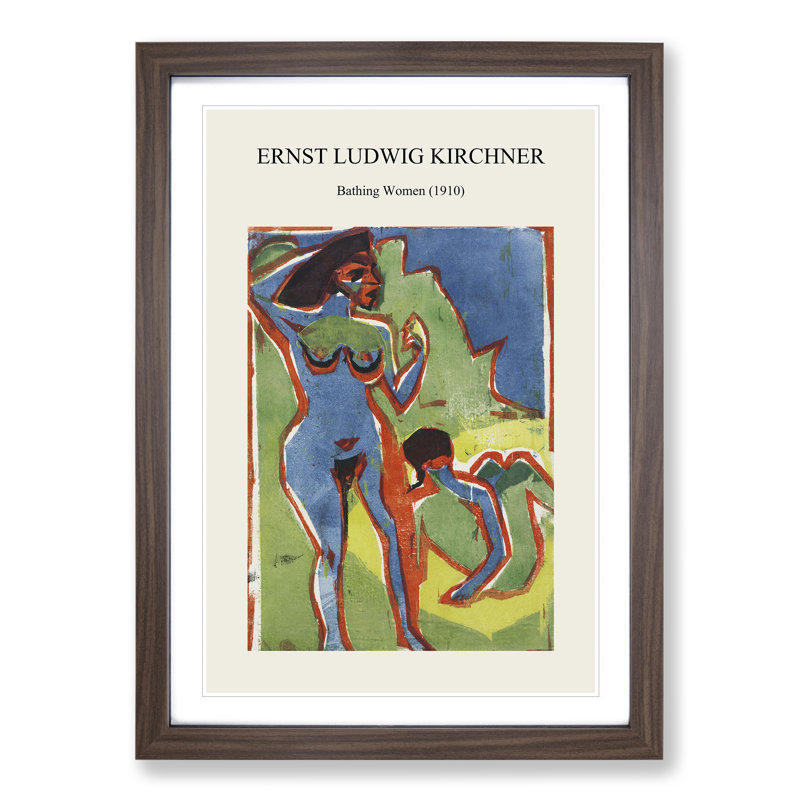 Bathing Women by Ernst Ludwig Kirchner - Picture Frame Graphic Art, 36cm H x 27cm W x 2cm D, Walnut Framed