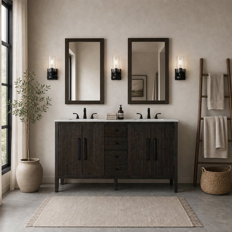 Meuble-lavabo double 60 po, Lin chêne