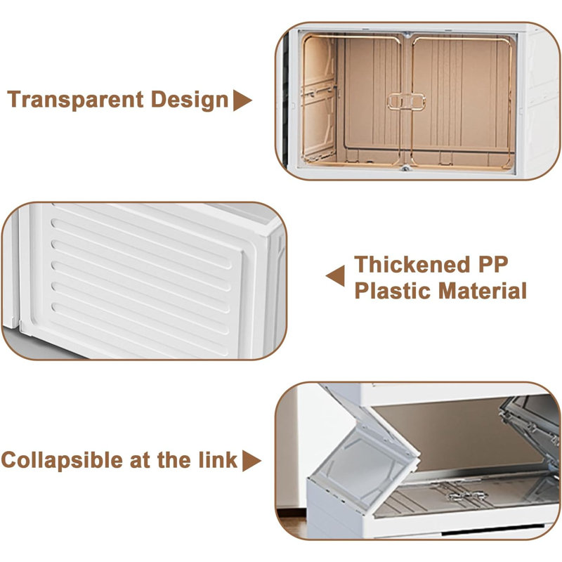 Range-chaussures portatif, armoire à chaussures de rangement avec porte transparente magnétique, grands bacs de rangement en plastique avec couvercles