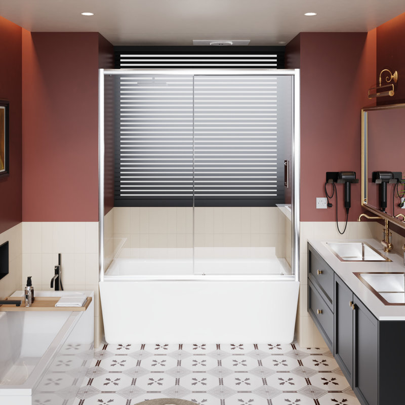 60 In Width 62 Height Single Sliding Shower Door, 1/5 Inch Thick Clear Tempered Glass, Finish, Aluminum Alloy Guide, Silent And Function, Water - Proof Feature Design Door For Bathtub, W X H, Frame,