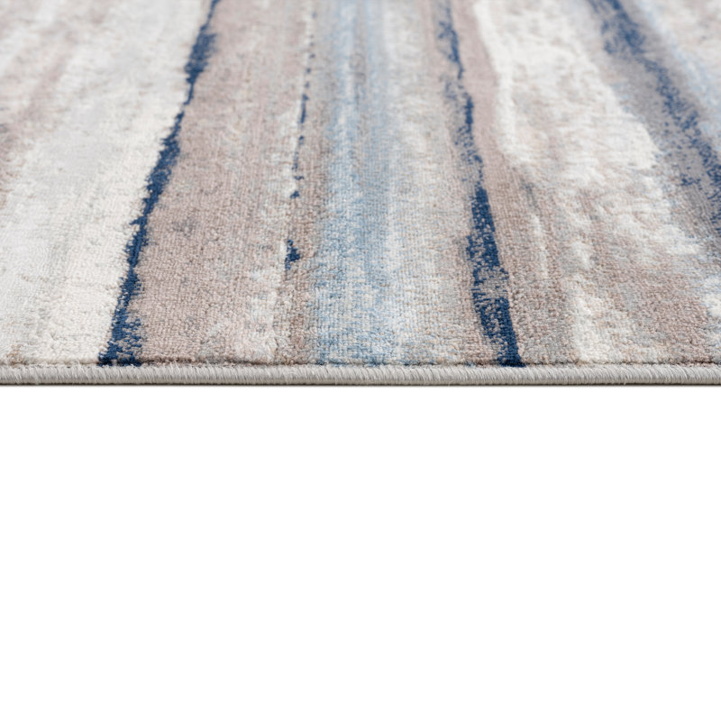 Rug Branch Rimal 4' x 6' (3'9" x 5'6") Blue/Brown Abstract Indoor Area Rug, Contemporary, Low Pile, Stain-Resistant Carpet - Living Room, Bedroom, Dining Room, and Kitchen