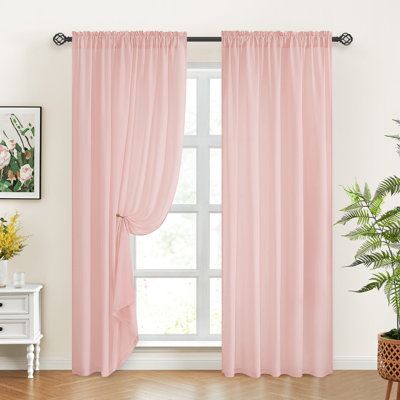  Blush Pink Non-See-Through Privacy Sheer Curtains Window Drapes Semi-sheer Curtain Panel Set, Light Filtering, 52" W x 96" L (Set of 2)