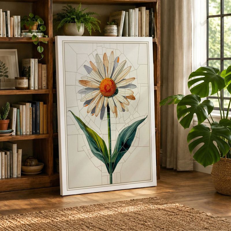 Pale Daisy Study Botanical - Wrapped Canvas, 36x24 - 91.4 x 61.0 cm, Black Border