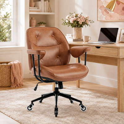 Fauteuil de bureau rétro en similicuir Mid-Century