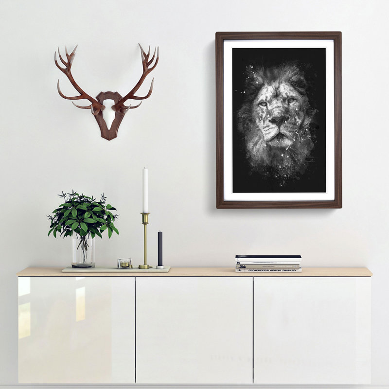 The Proud Lion - Framed Print, 87cm H x 62cm W x 2cm D, Walnut Framed