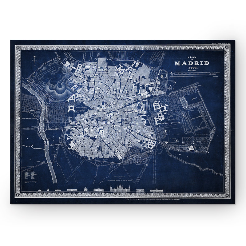 Madrid, croquis de carte - Impression sur toile, H 30 po x l 40 po x P 1,5 po