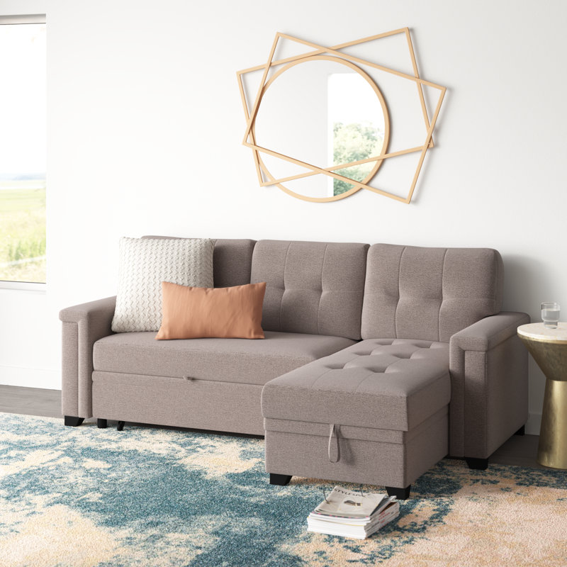 Jamil Upholstered L-Shaped Sectional Reversible, Light Gray Linen Blend