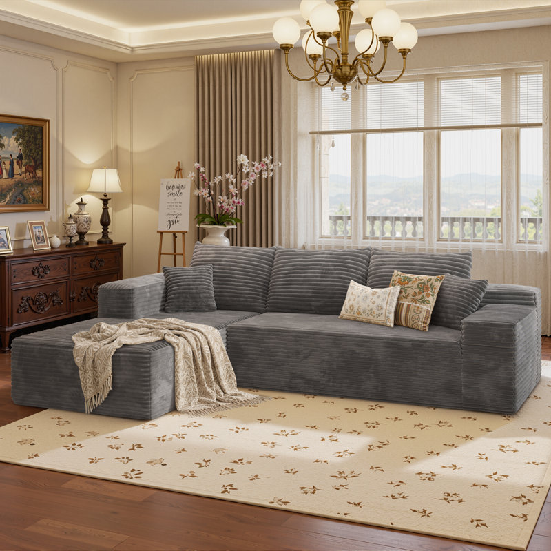 Canapé modulaire rembourré sans dossier de 2 pièces Viola de 104,5 po avec méridienne en forme de L Viola et canapé de coin moderne à assise profonde Viola