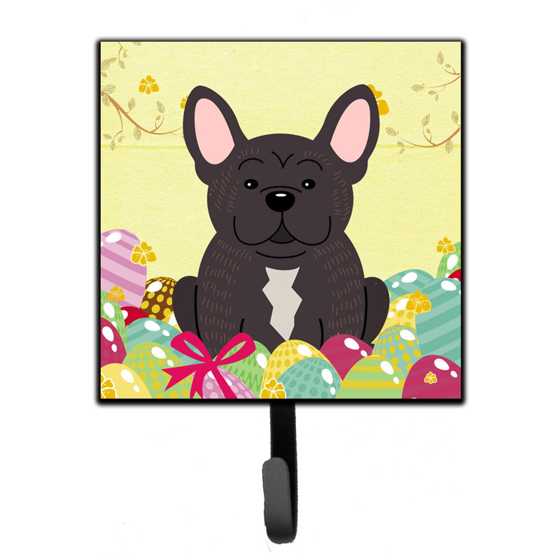 Organisateur de clés murales saint bernard avec crochets de pâques Mcelyea, Jaune / gris / rose, Bouledogue français bringé