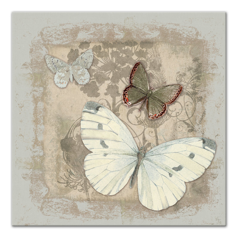 Papillons neutres sur toile, H 24 po x l 24 po x P 1,25 po