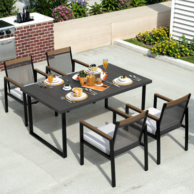 Patio Dining Set with Metal Dining Table and 4 Armrest Dining Chairs (Set of 5) by Latitude Run