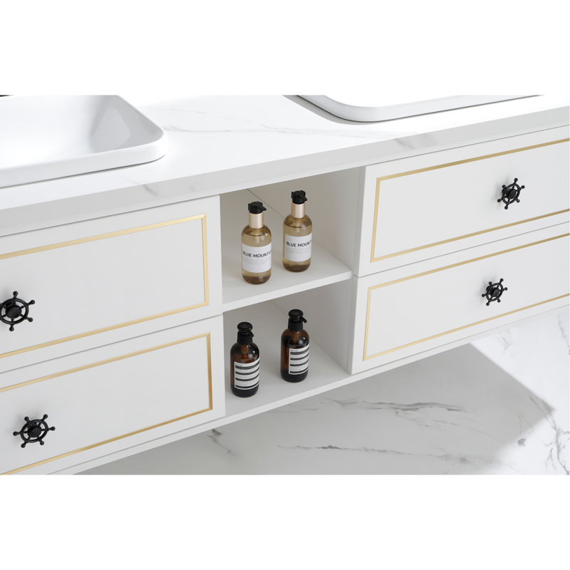 Double Bathroom Vanity with ABS+Steel(Q235)+Wood+PVC Top, 72" W