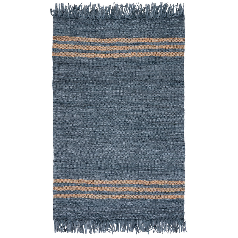 Tapis gris / beige en cuir tissé à la main Krimmel, Rectangle 4 pi x 6 pi
