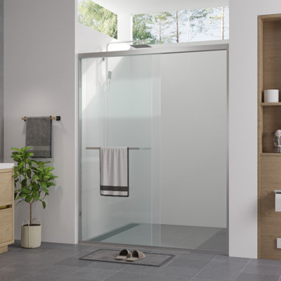 56-60"X74" Aluminum Frame Double Sliding Shower Door,Bypass Bathroom Sliding Door With Premium 1/4" (6Mm) Clear Tempered Glass, Chrome Hardware Sliding Glass Shower Enclosure