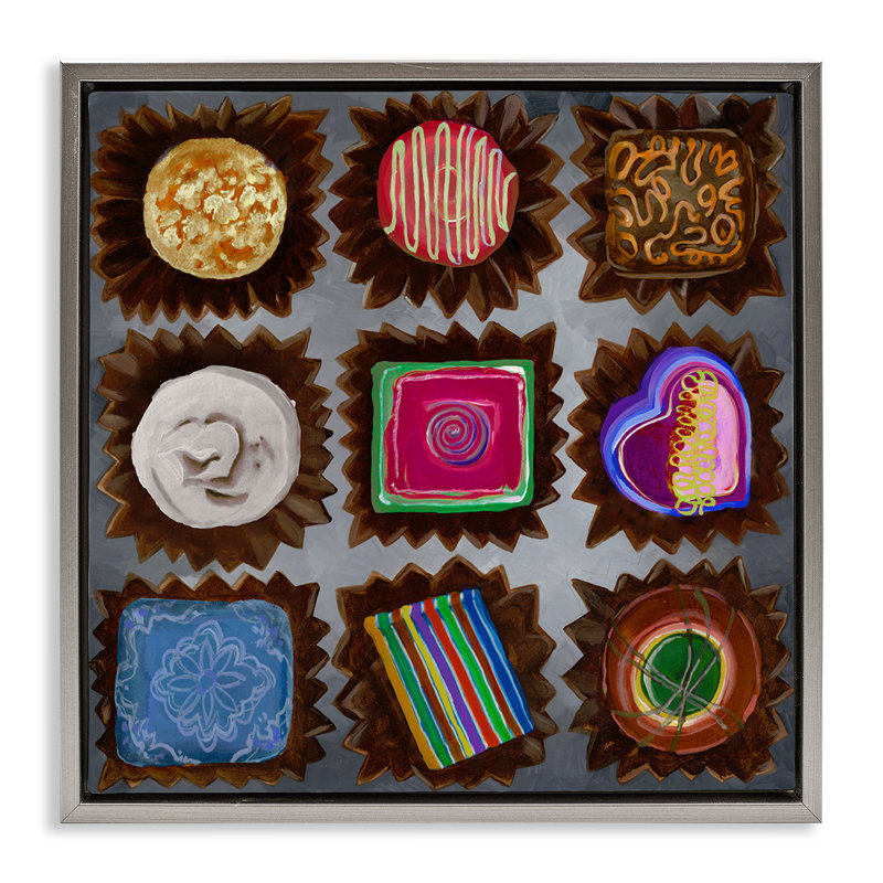 Art mural sur toile flottant, "Mixed chocolat" par Liz Jardine, Cadre flottant gris lustré, H 18 po x l 18 po