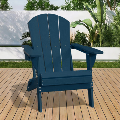 HDPE All-Weather Foldable Adirondack Chair with Cup Holder (Set Of 1,Navy)